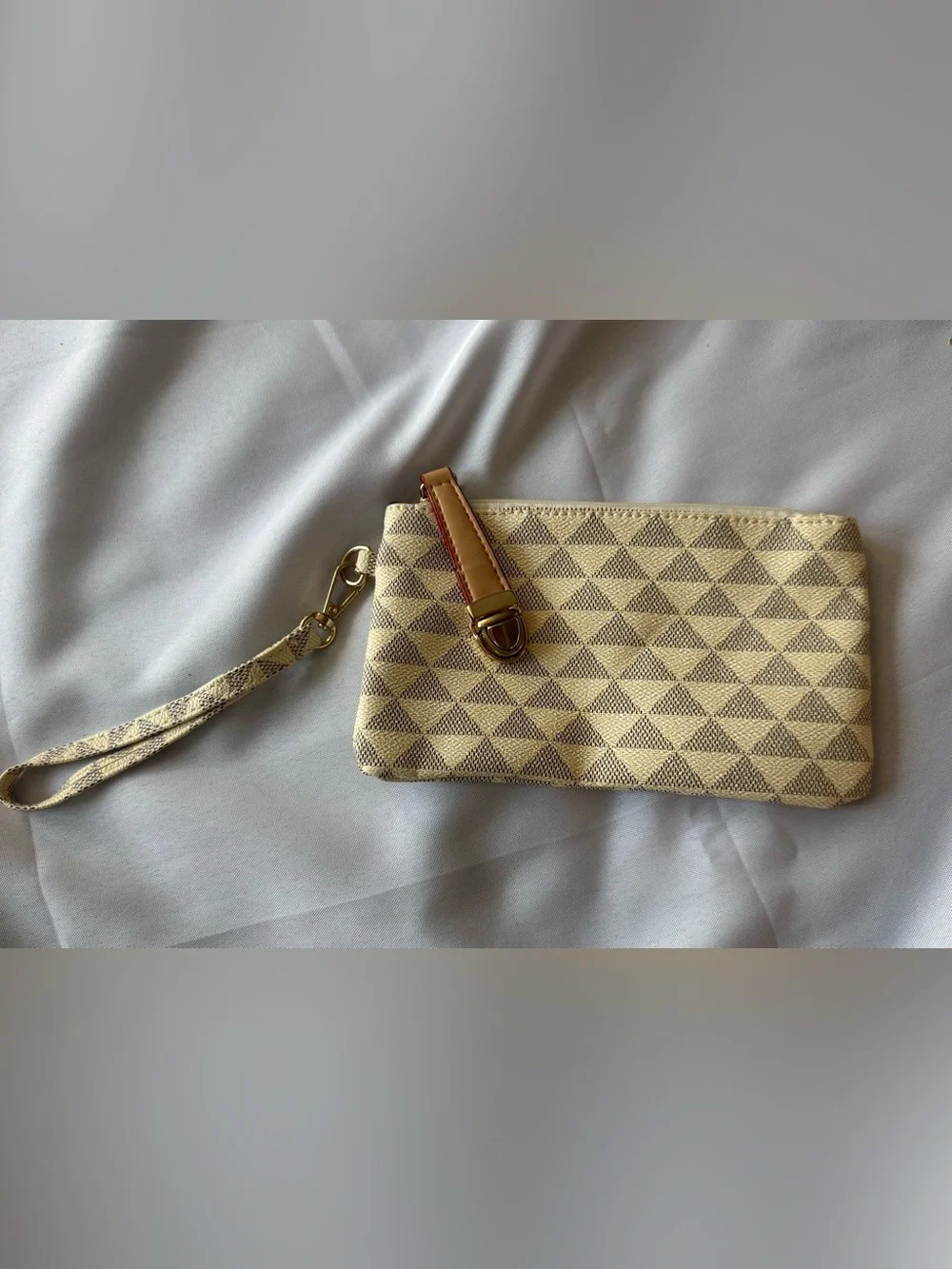Cream Geometric Wristlet Clutch with Gold Accent